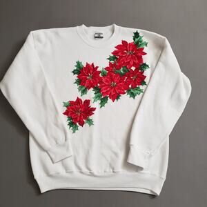 Lee Sturdy Sweats Heavyweight Sweatshirt & Festive Poinsettia Design XL 80-90s‎